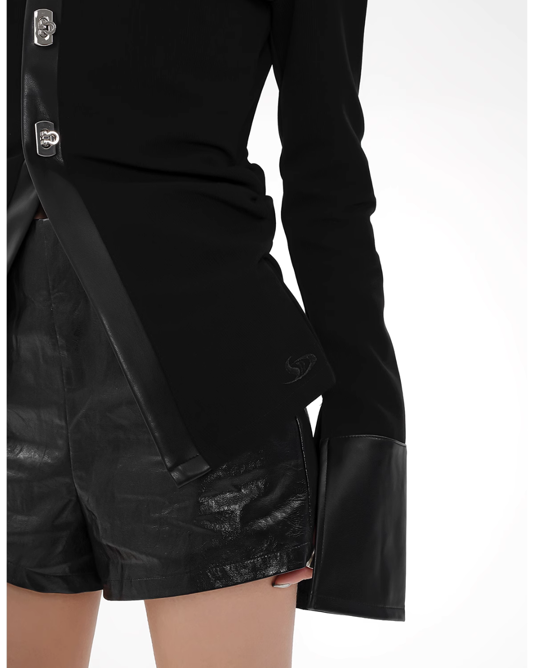 V-Neck Leather Tight Tops SRS0269