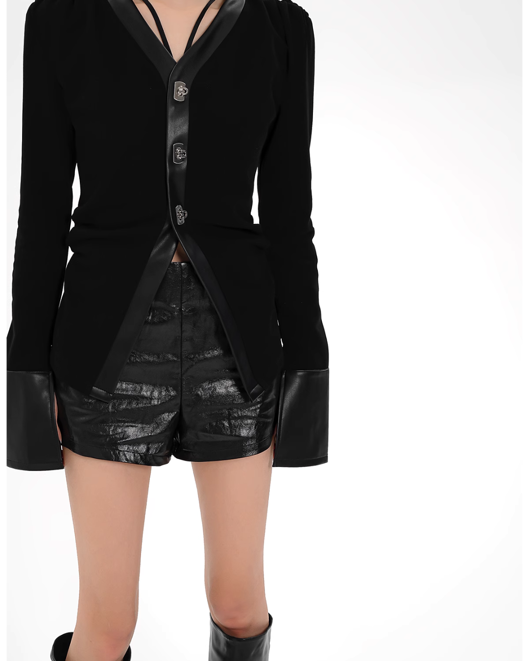 V-Neck Leather Tight Tops SRS0269