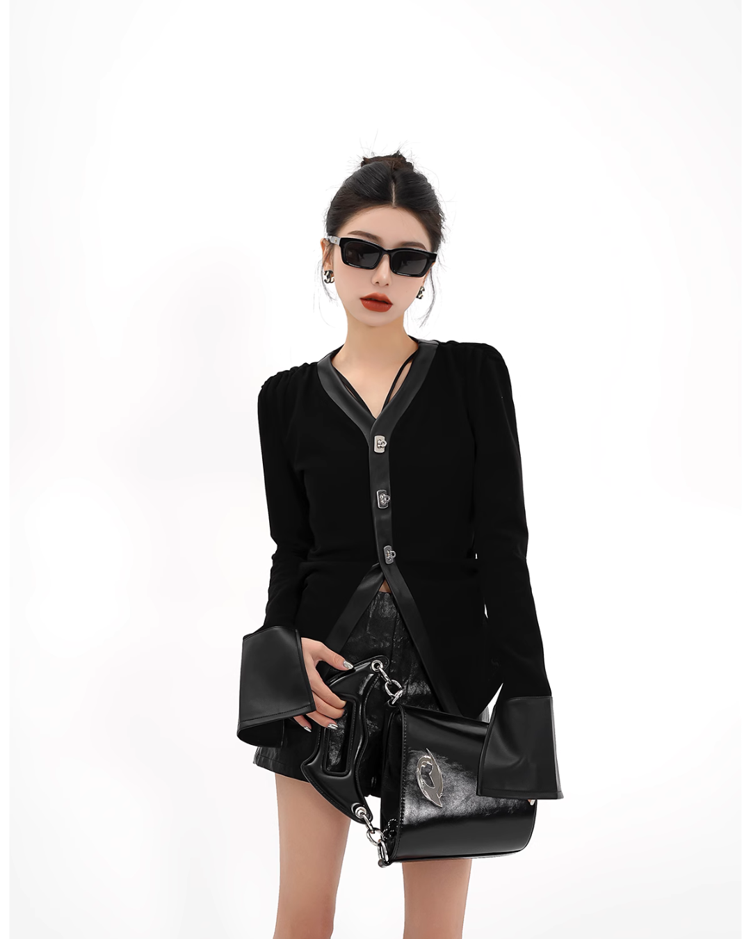 V-Neck Leather Tight Tops SRS0269