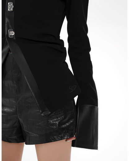V-Neck Leather Tight Tops SRS0269